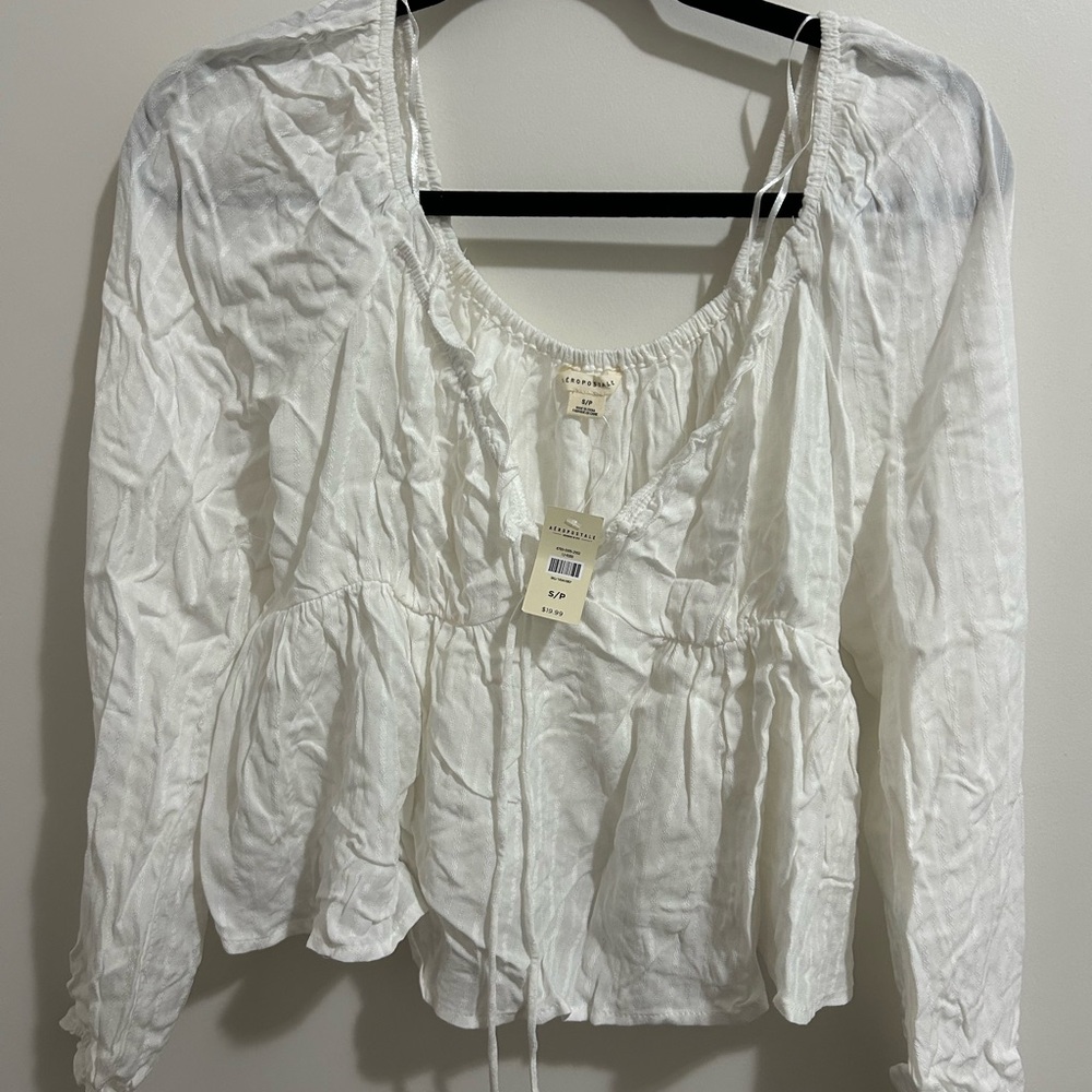 Aeropostale White Ruffled Blouse